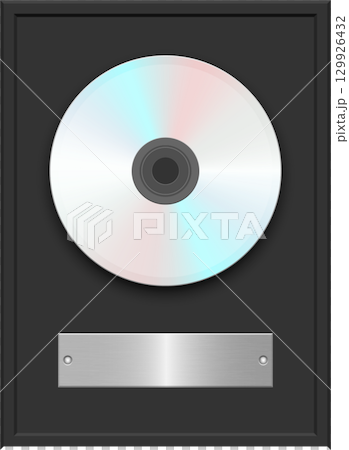 Framed holographic compact disc with metal plaque, showcasing achievement and artistry. 129926432