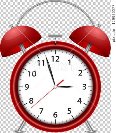 Red alarm clock shows almost eleven fifty-seven, time to wake up or to go to sleep. Tick-tock. 129926577