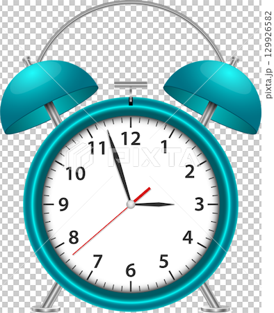 Teal alarm clock with bells shows almost 11:58. It's time to wake up! Clock isolated on black. Teal alarm clock with bells shows almost 11:58. It's time to wake up! Clock isolated on black. 129926582