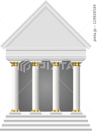 Illustrative portico design featuring classical columns, pediment, and steps, showcasing architecture. 129926584