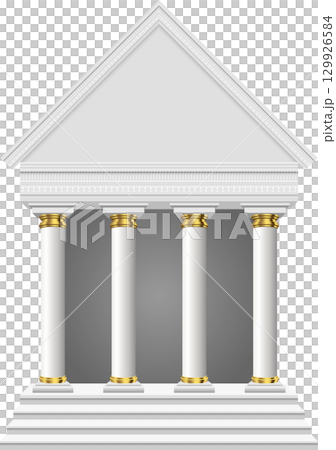 Illustrative portico design featuring classical columns, pediment, and steps, showcasing architecture. 129926584