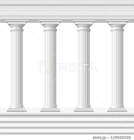 Row of classical white columns, architectural design, with black background on the distance. 129926588