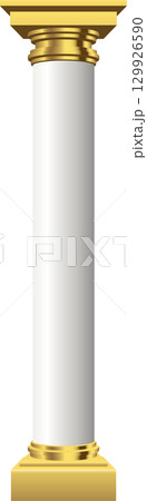 Architectural column with golden accents on the base and top against a black background. Architectural column with golden accents on the base and top against a black background. 129926590
