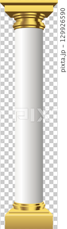 Architectural column with golden accents on the base and top against a black background. Architectural column with golden accents on the base and top against a black background. 129926590