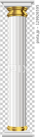 An ornate fluted column with gold decorative elements on a stark black background. Classic design. An ornate fluted column with gold decorative elements on a stark black background. Classic design. 129926595