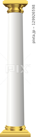 Elegant isolated column with golden capital and base, standing tall against a dark background. 129926598