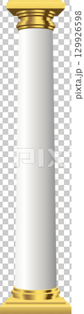 Elegant isolated column with golden capital and base, standing tall against a dark background. 129926598