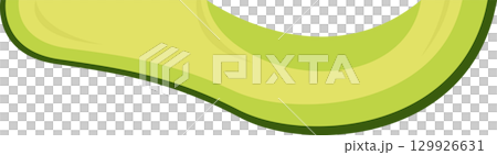 Avocado slice graphic illustration features hues of green, yellow and a smooth, rounded shape. 129926631