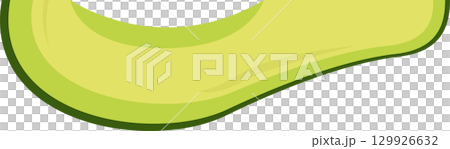 Illustration of an avocado slice on a black background. The drawing has light and dark green hues. 129926632