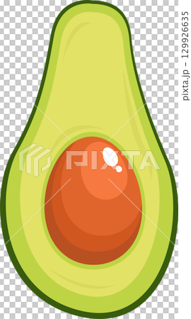 Cartoon-style illustration of a halved avocado with its seed on a black background. Cartoon-style illustration of a halved avocado with its seed on a black background. 129926635