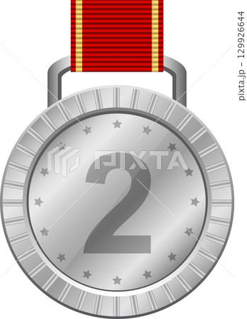 Silver medal for second place. Award for competition winner. Reward for hard work and dedication. 129926644
