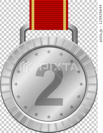 Silver medal for second place. Award for competition winner. Reward for hard work and dedication. 129926644