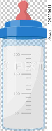 Baby Bottle with Milk: An essential infant feeding supply, featuring volume measurements. 129926651