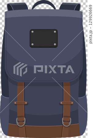 Stylish blue rucksack with brown straps and a black label, perfect for carrying everyday essentials. 129926669