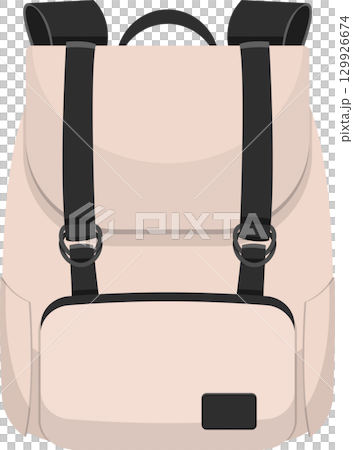 Simple pink backpack with dark straps and a front pocket, perfect for school or travel. 129926674