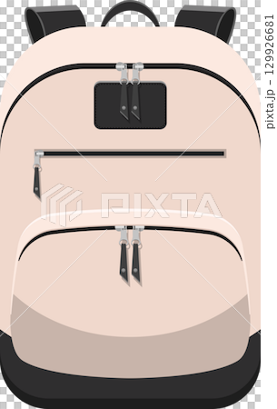 Tan backpack with multiple zippered compartments, top handle, and black straps and bottom. 129926681
