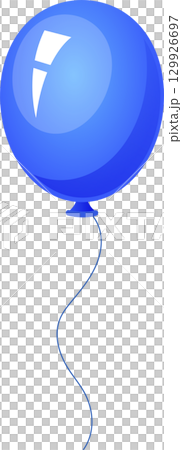 A vibrant blue balloon floats against a dark backdrop, its glossy surface reflecting light. 129926697