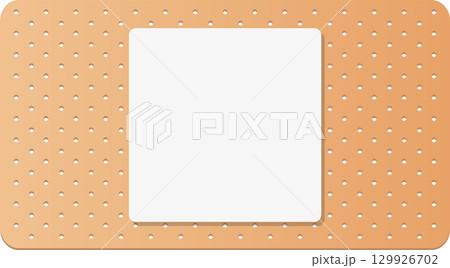 Adhesive bandage with light brown textured background and white absorbent pad in the center. 129926702