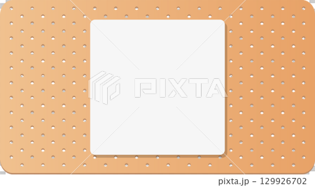Adhesive bandage with light brown textured background and white absorbent pad in the center. 129926702