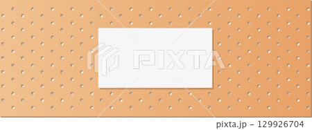 Adhesive bandage with a white pad in the center, providing medical care and wound protection. 129926704