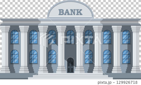Illustration of a bank building with classic architectural features, columns and arched windows. Illustration of a bank building with classic architectural features, columns and arched windows. 129926718