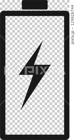 Charging battery icon in black color signifying energy replenishment and power availability. Charging battery icon in black color signifying energy replenishment and power availability. 129926744