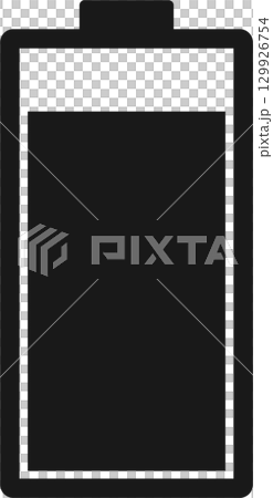 A dark illustration of a battery showing its charge level; the battery is almost full. 129926754