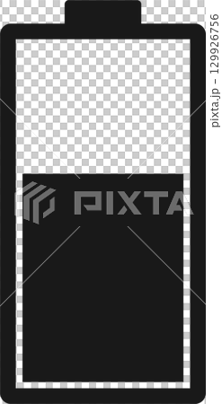 A black rectangle represents a nearly depleted battery, symbolizing low power or the need to recharge. 129926756