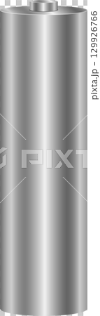 A silver metallic cylindrical cell stands, ready to energize portable electronic devices. 129926766