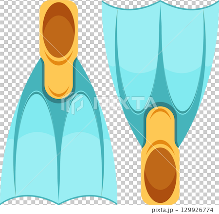 Two blue flippers are presented against a dark backdrop, perfect for swimming or diving. 129926774