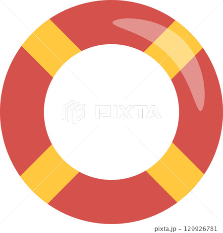 A red and yellow striped life preserver designed for water safety and emergency rescue operations. A red and yellow striped life preserver designed for water safety and emergency rescue operations. 129926781