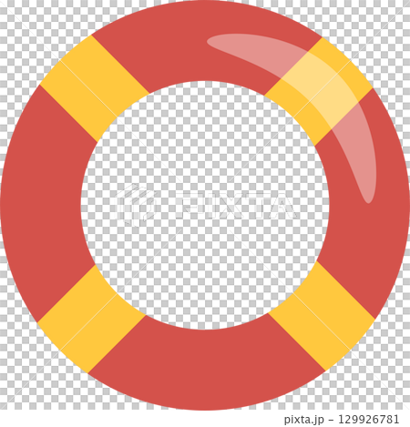 A red and yellow striped life preserver designed for water safety and emergency rescue operations. A red and yellow striped life preserver designed for water safety and emergency rescue operations. 129926781