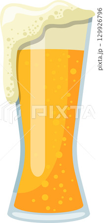 Refreshing beer in a glass with a tall foamy head, perfect for cooling down during summer. 129926796