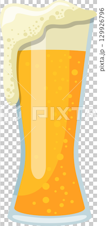 Refreshing beer in a glass with a tall foamy head, perfect for cooling down during summer. 129926796
