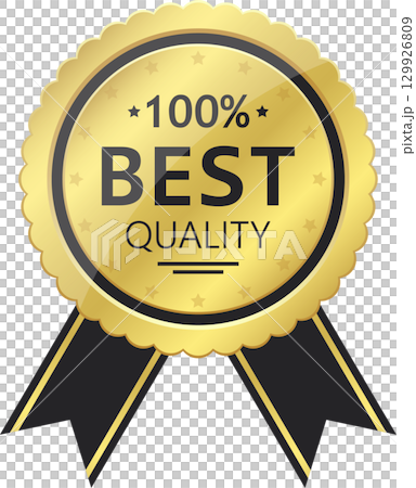 A golden badge with ribbon highlights the high quality and is the best choice for consumers 129926809