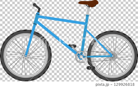 Blue bike with knobby tires and a brown seat suitable for off-road riding and recreation. Blue bike with knobby tires and a brown seat suitable for off-road riding and recreation. 129926818