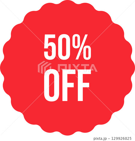 Eye-catching red sticker with "50% OFF" boldly displayed for great promotional advertisements. 129926825