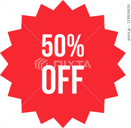 A vibrant red burst announces a 50% discount, beckoning shoppers to take advantage of a great deal. 129926826