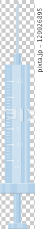 Illustration of a syringe with measurements, commonly utilized in medical procedures and healthcare. 129926895