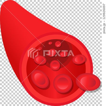 A stylized illustration of a blood vessel with red blood cells circulating within the stream. A stylized illustration of a blood vessel with red blood cells circulating within the stream. 129926897