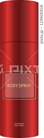 A red canister of body spray, designed with a label and minimalist aesthetic for personal hygiene. 129926916