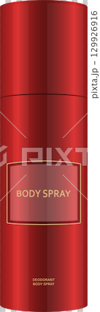 A red canister of body spray, designed with a label and minimalist aesthetic for personal hygiene. 129926916