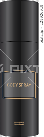 A sleek, dark gray aerosol can with a rectangular label displaying the text "BODY SPRAY" prominently. A sleek, dark gray aerosol can with a rectangular label displaying the text "BODY SPRAY" prominently. 129926919