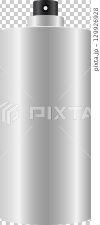 Silver aerosol can with a black nozzle against a white background. Shimmering gradient effect. Silver aerosol can with a black nozzle against a white background. Shimmering gradient effect. 129926928