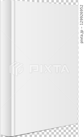 Blank book with a minimalist white cover, standing upright against a dark background. Blank book with a minimalist white cover, standing upright against a dark background. 129926952