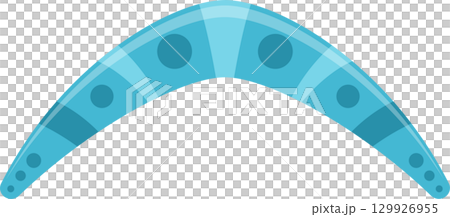 A curved, light blue boomerang with darker blue accents and circular dot pattern design. 129926955