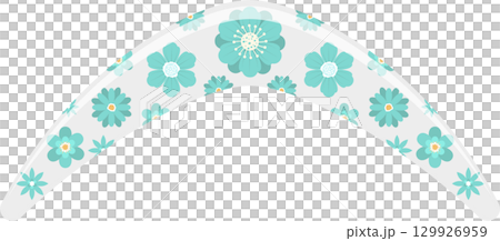 Floral boomerang: Pale gray boomerang adorned with turquoise blue floral designs, for outdoor play. 129926959