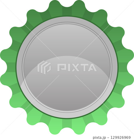 Shiny green and silver cap with a decorative, scalloped edge sitting on a black backdrop. Shiny green and silver cap with a decorative, scalloped edge sitting on a black backdrop. 129926969