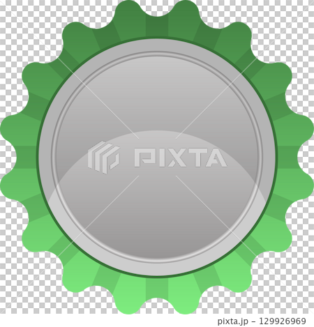 Shiny green and silver cap with a decorative, scalloped edge sitting on a black backdrop. Shiny green and silver cap with a decorative, scalloped edge sitting on a black backdrop. 129926969