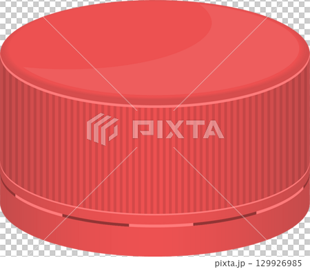 Close-up of a red plastic bottle cap with a ribbed design, isolated against a black background. Close-up of a red plastic bottle cap with a ribbed design, isolated against a black background. 129926985